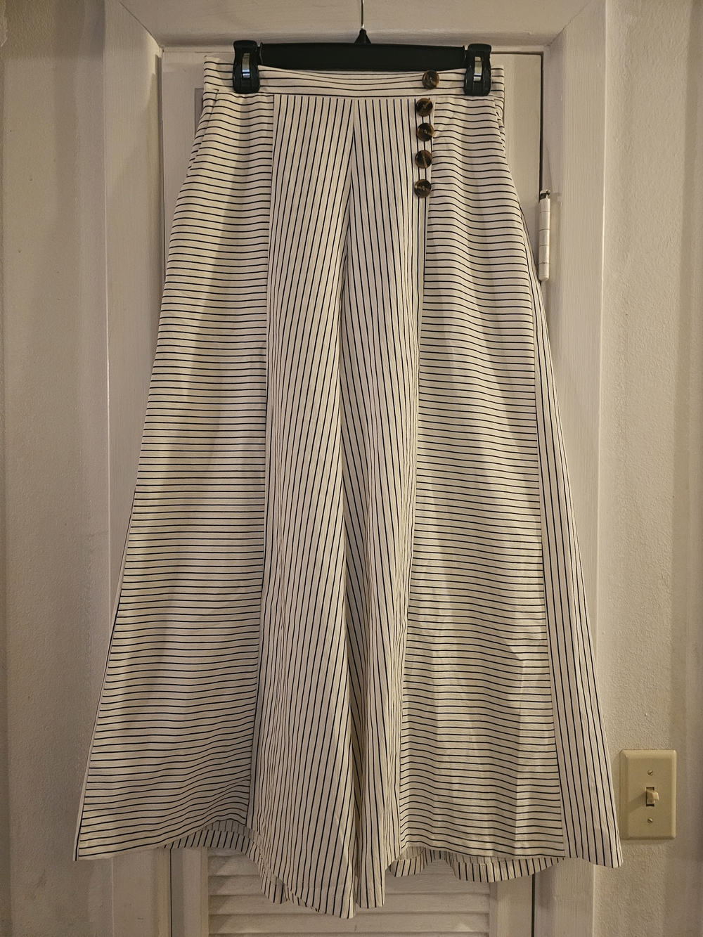 3/$13 Striped Wide Leg Pants with Side Buttons - White & Black